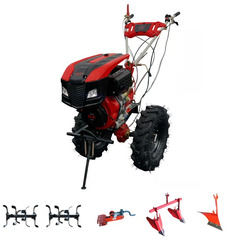 Мотоблок дизельный Storm 152D LUX Premium с электрозапуском, 10 л.с., ВОМ, пониженная передача, колесам 7.5x12. В комплекте: фрезы, дифференциальные удлинители, бампер, капот, фара, сцепка, плуг, двойной окучник