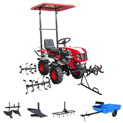 Мототрактор TZR-015  с двигателем 15  л.с., колеса 19х7*8, 4-WD, электрозапуск, гидравлика, козырек (фрезы + плуг + двойной окучник + борона+ прицеп грузоподъемностью на 500 кг)