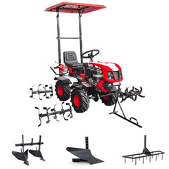 Мототрактор TZR-015  с двигателем 15  л.с., колеса 19х7*8, 4-WD, электрозапуск, гидравлика, козырек (фрезы + плуг + двойной окучник + борона)