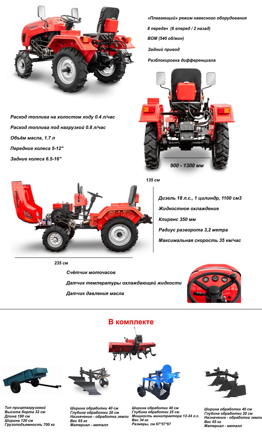 Минитрактор Rossel XT-152D за 259 рублей в месяц — акция и скидка в  PROmotoblok.by